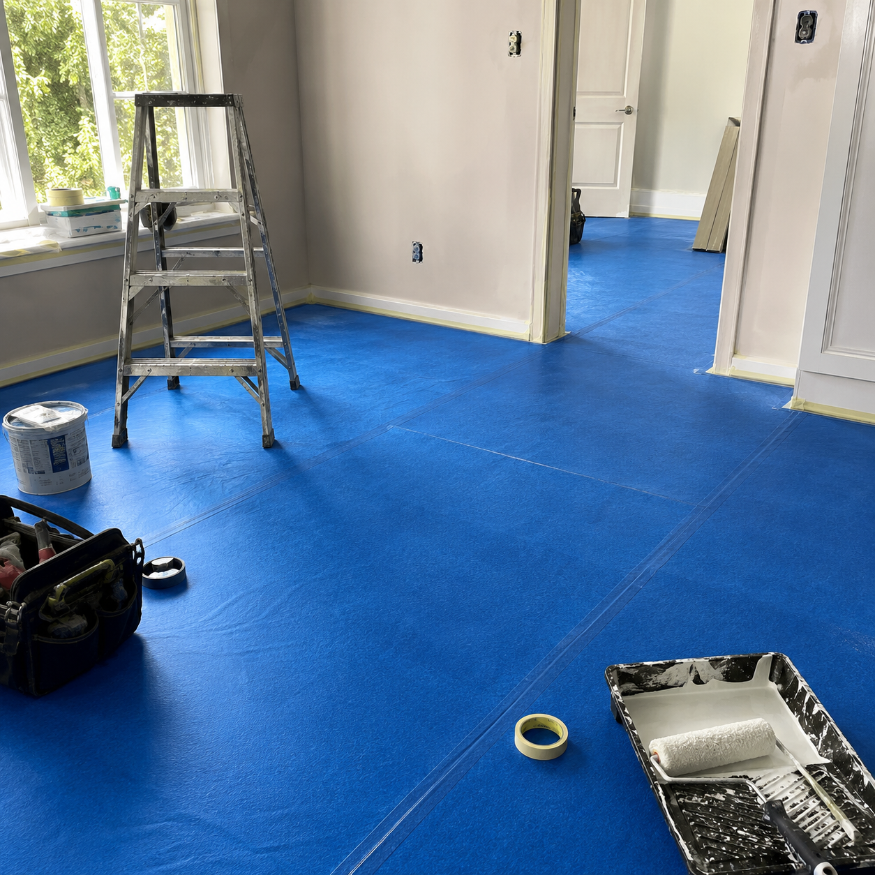 Self adhesive temporary floor protection cover for renovation | OpenView